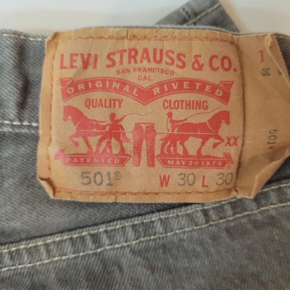 Levi's 501 Jeans 30x30 Gray Button Fly Mens True Size Straight Leg Cotton Denim - Picture 6 of 7